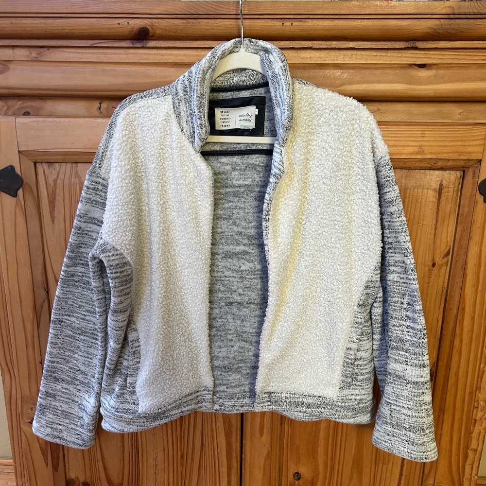 Anthropologie Saturday/Sunday Molleux Open Front Sherpa Jacket Cream‎ Gray Small